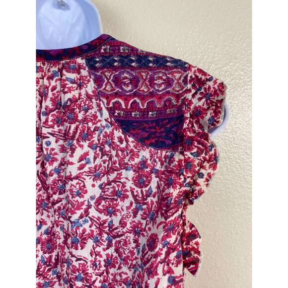 Lucky Brand Womens Ruffle Sleeve Floral Boho Top size Medium Modal Peasant - Picture 11 of 13